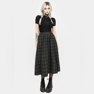 Disturbia Black and Green Plaid A-Line Skirt